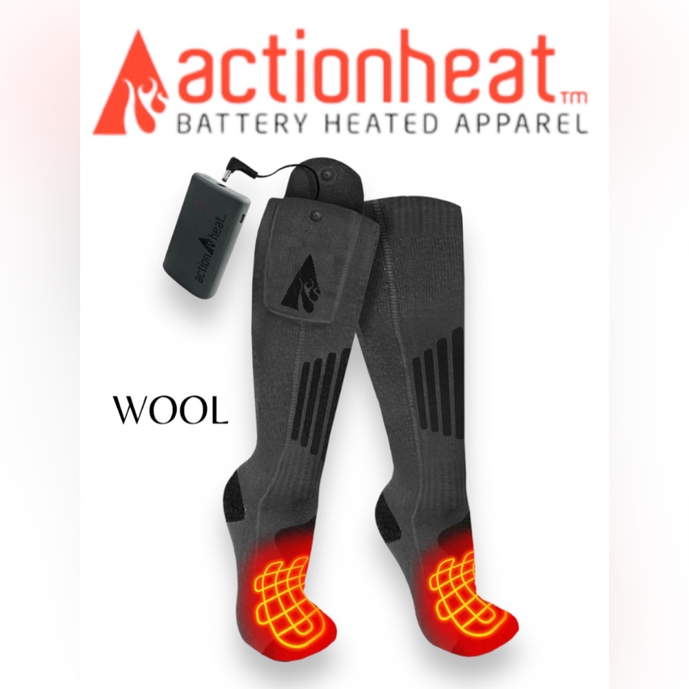 XXL NEW ActionHeat 3.7V Premium Wool Rechargeable Heated Socks 2.0 with Remote